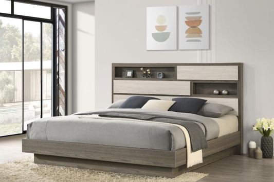 Fenwick Eastern King Bed Bookcase Headboard Grey Oak 224981KE
