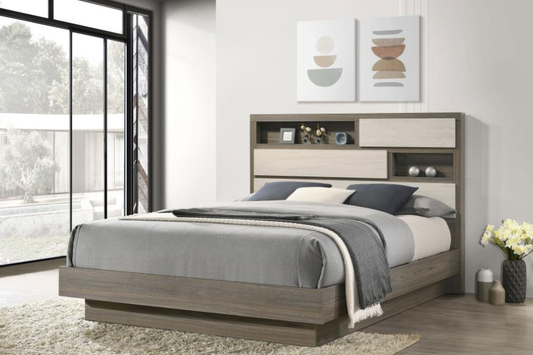 Fenwick Queen Bed Bookcase Headboard Grey Oak 224981Q