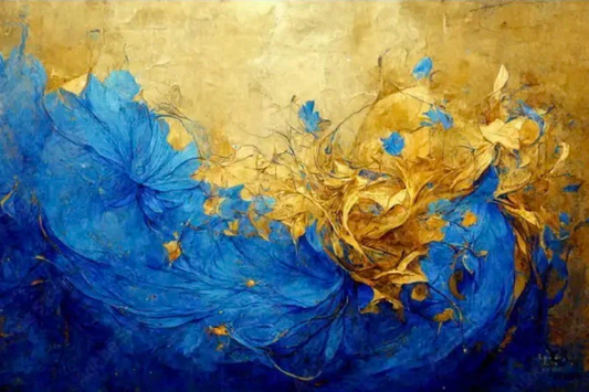 NC-71 HARMONY Blue and Gold Blossom Modern Wall Art TG