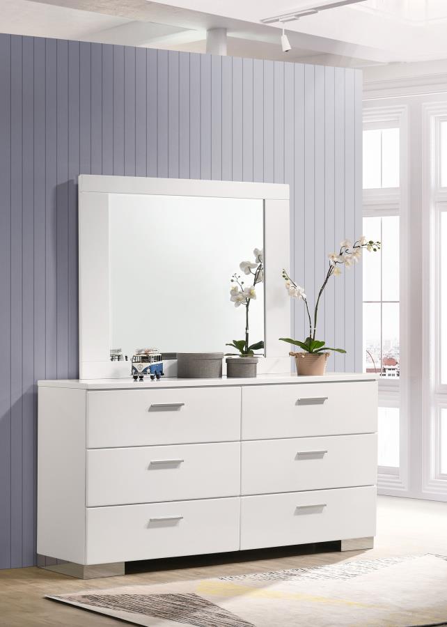 Felicity 6-drawer Dresser with LED Mirror White High Gloss