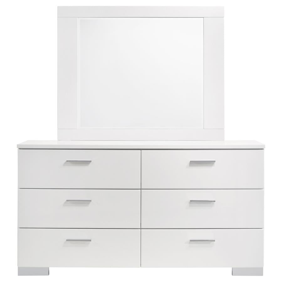 Felicity 6-drawer Dresser with LED Mirror White High Gloss
