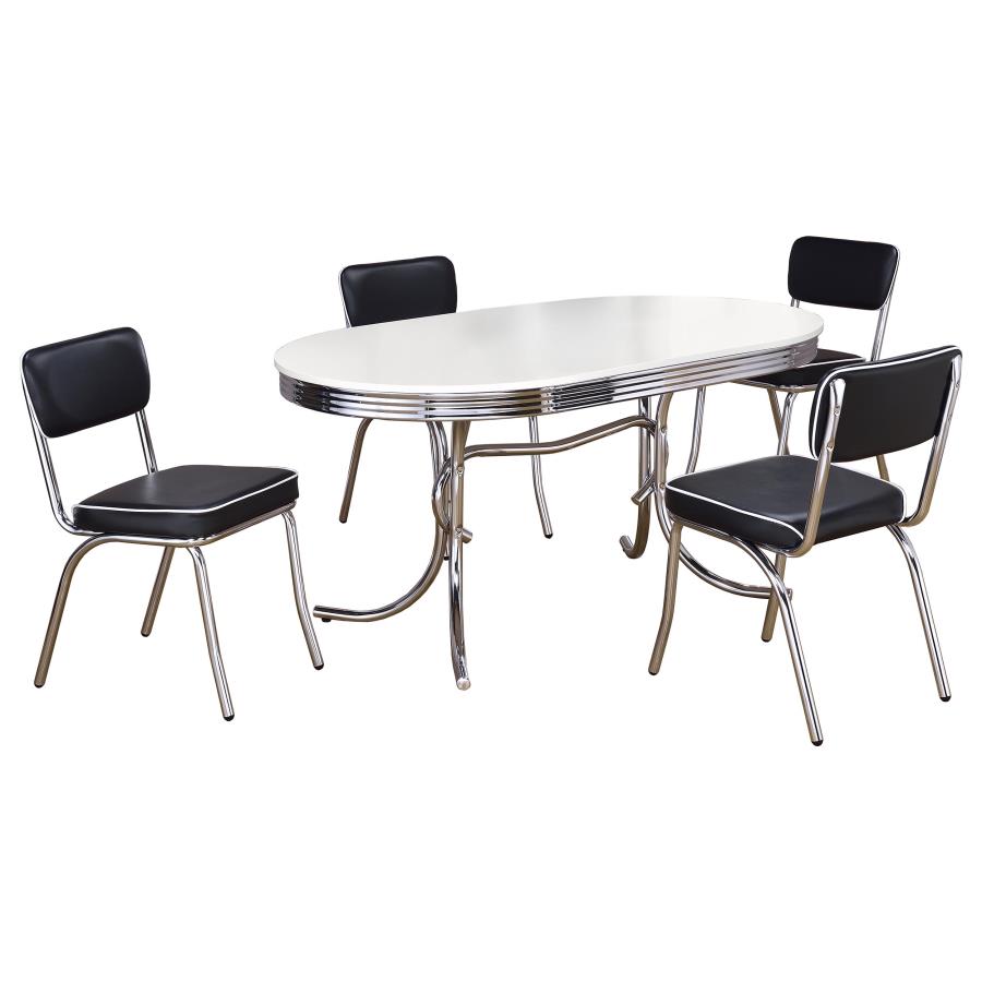 Retro 5-piece Oval Dining Table Set White and Red