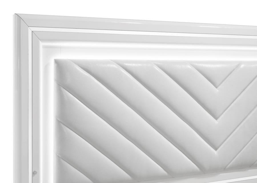 Cassia 4 or 5 piece Eastern King LED Bedroom Set White High Gloss