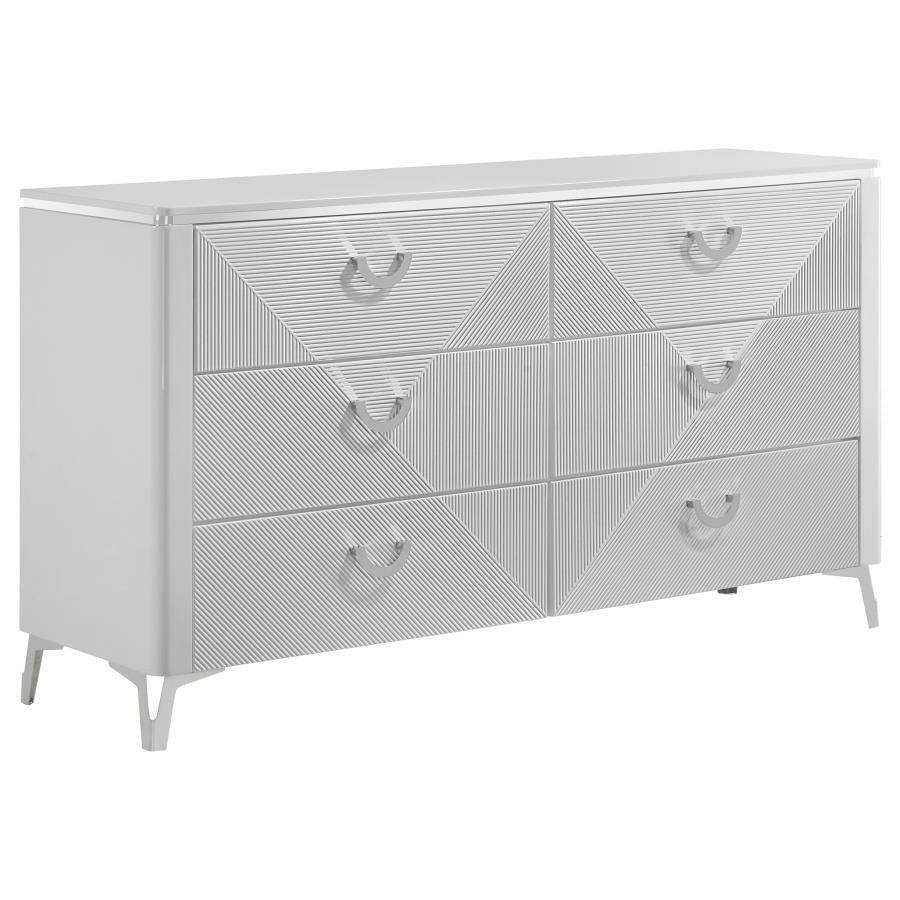 Cassia 4 or 5 piece Eastern King LED Bedroom Set White High Gloss