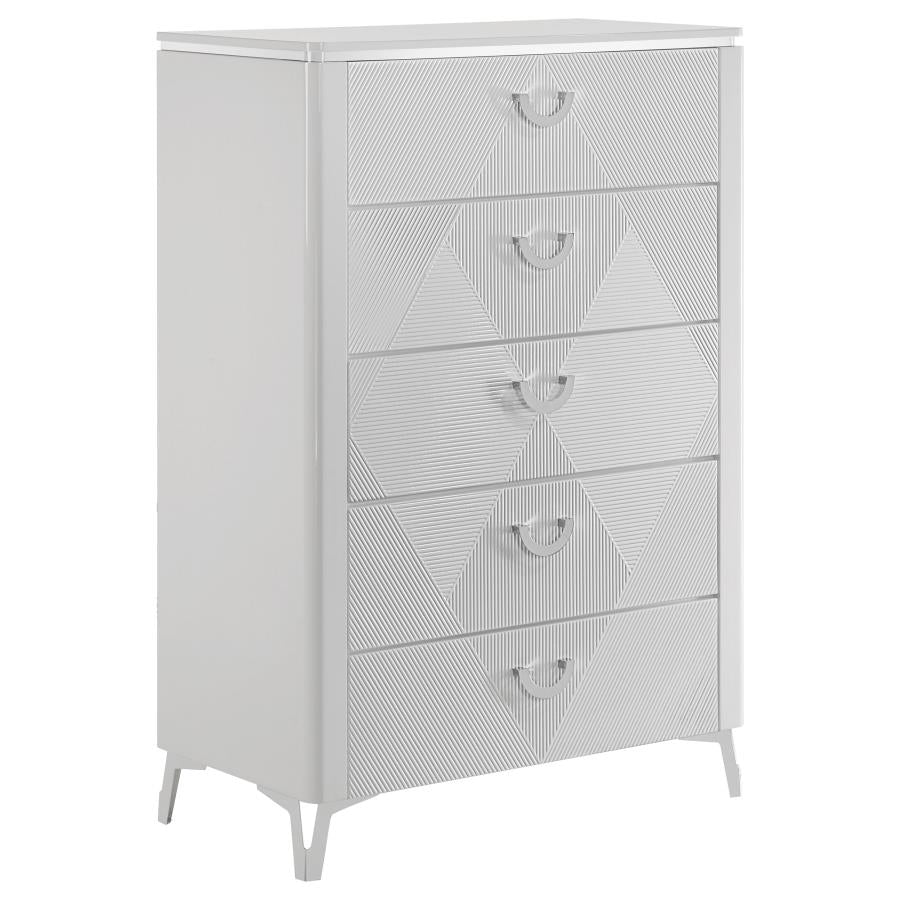 Cassia 4 or 5 piece Eastern King LED Bedroom Set White High Gloss