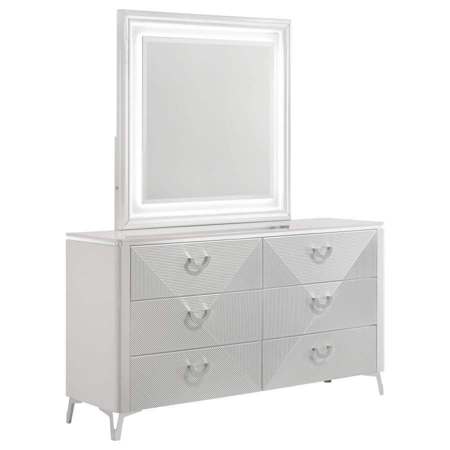 Cassia 4 or 5 piece Eastern King LED Bedroom Set White High Gloss