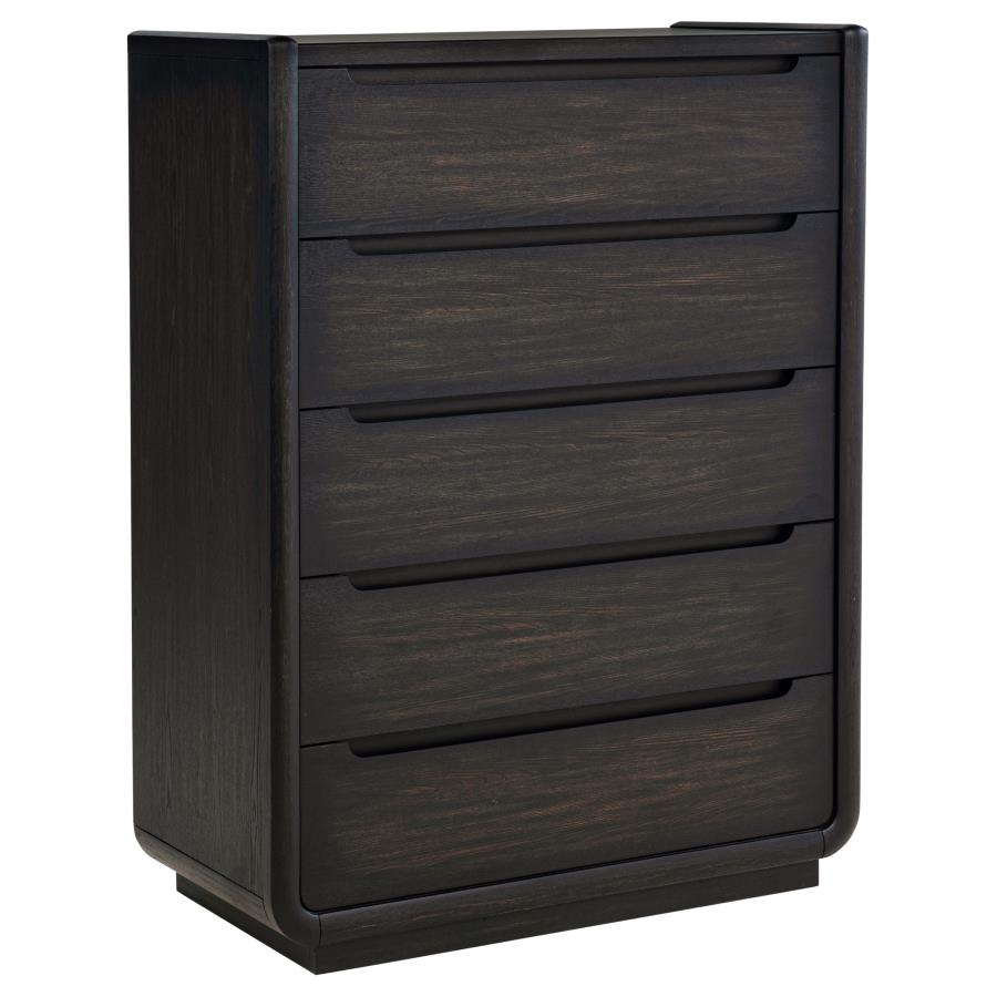 Leandro 5-drawer Bedroom Chest of Drawers Burnished Black 222495 - Venini Furniture 