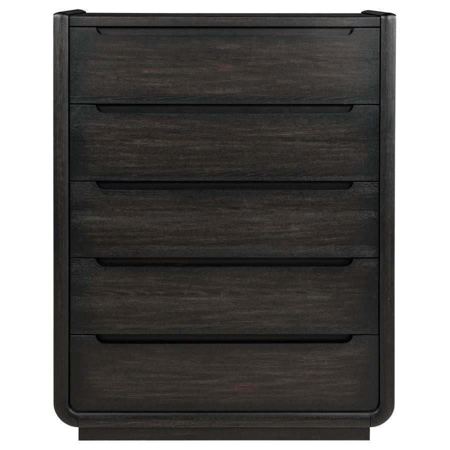 Leandro 5-drawer Bedroom Chest of Drawers Burnished Black 222495 - Venini Furniture 