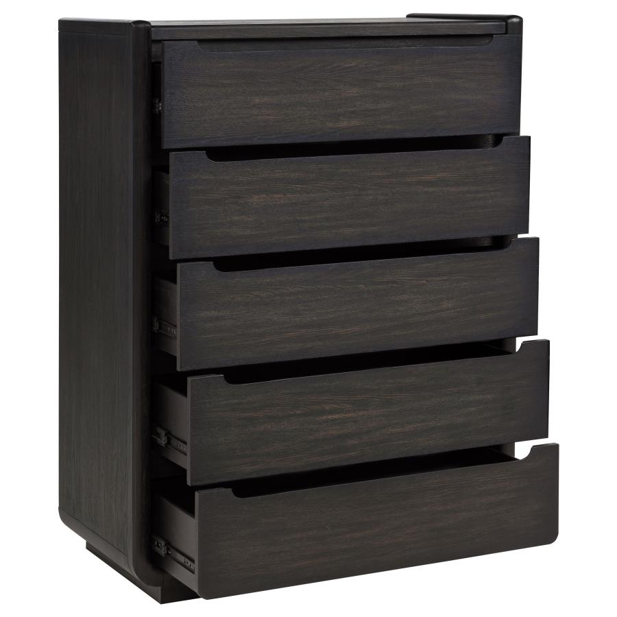 Leandro 5-drawer Bedroom Chest of Drawers Burnished Black 222495 - Venini Furniture 