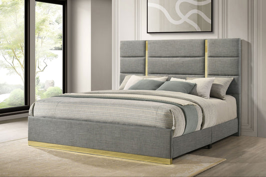 Ines 56-Inch Fabric Upholstered Panel Bed – Gray Available in Queen & Eastern King - Venini Furniture 