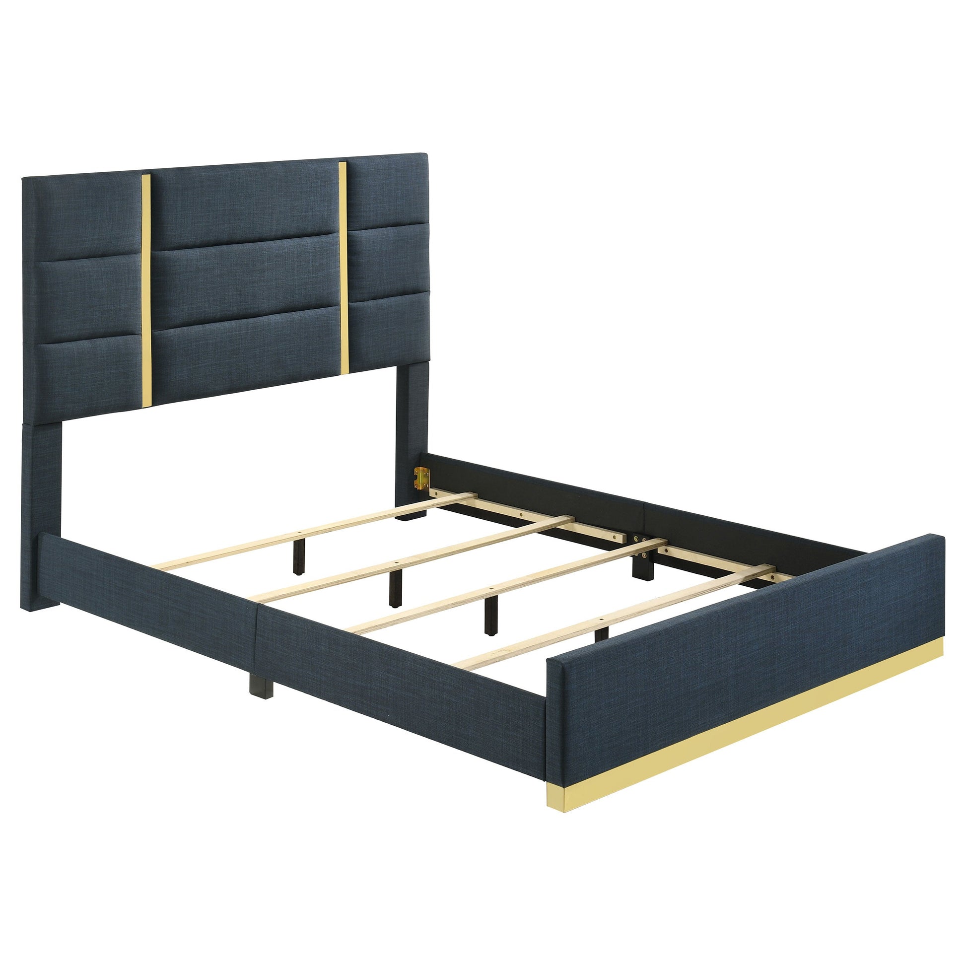 Ines 56-Inch Fabric Upholstered Panel Bed – Navy Available in Queen & Eastern King - Venini Furniture 