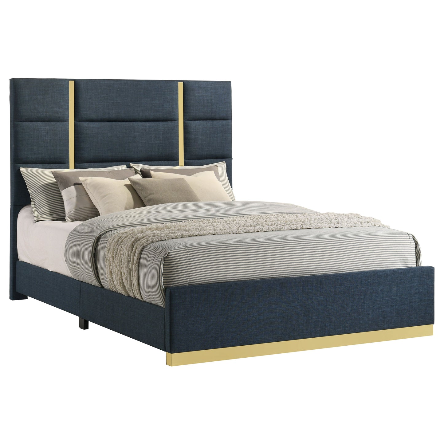 Ines 56-Inch Fabric Upholstered Panel Bed – Navy Available in Queen & Eastern King - Venini Furniture 