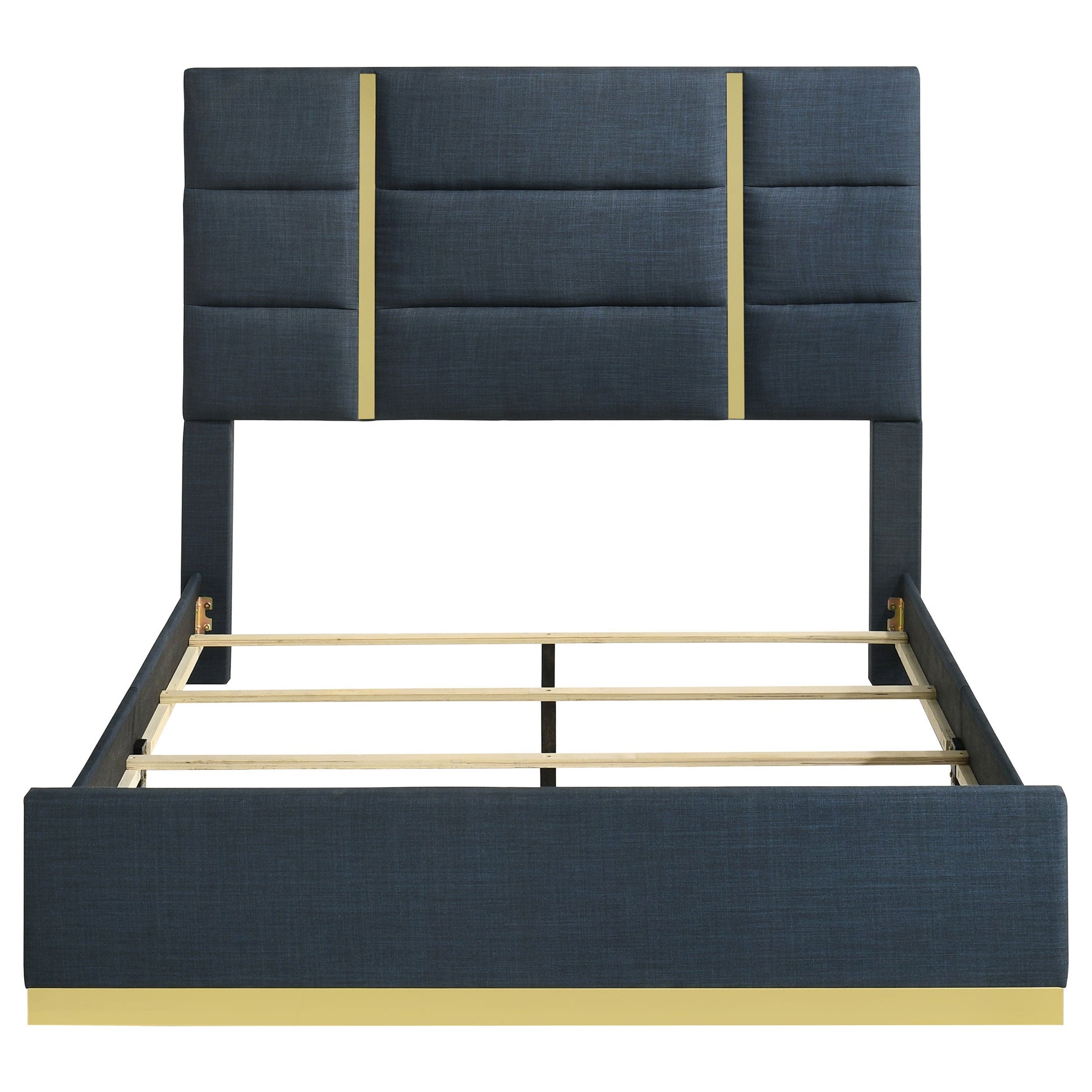Ines 56-Inch Fabric Upholstered Panel Bed – Navy Available in Queen & Eastern King - Venini Furniture 