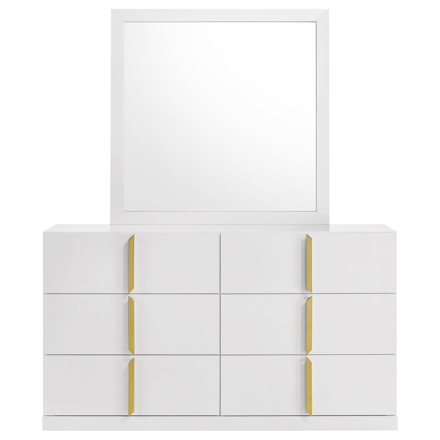 Ines 6-drawer Bedroom Dresser with Mirror White High Gloss 223093M - Venini Furniture 