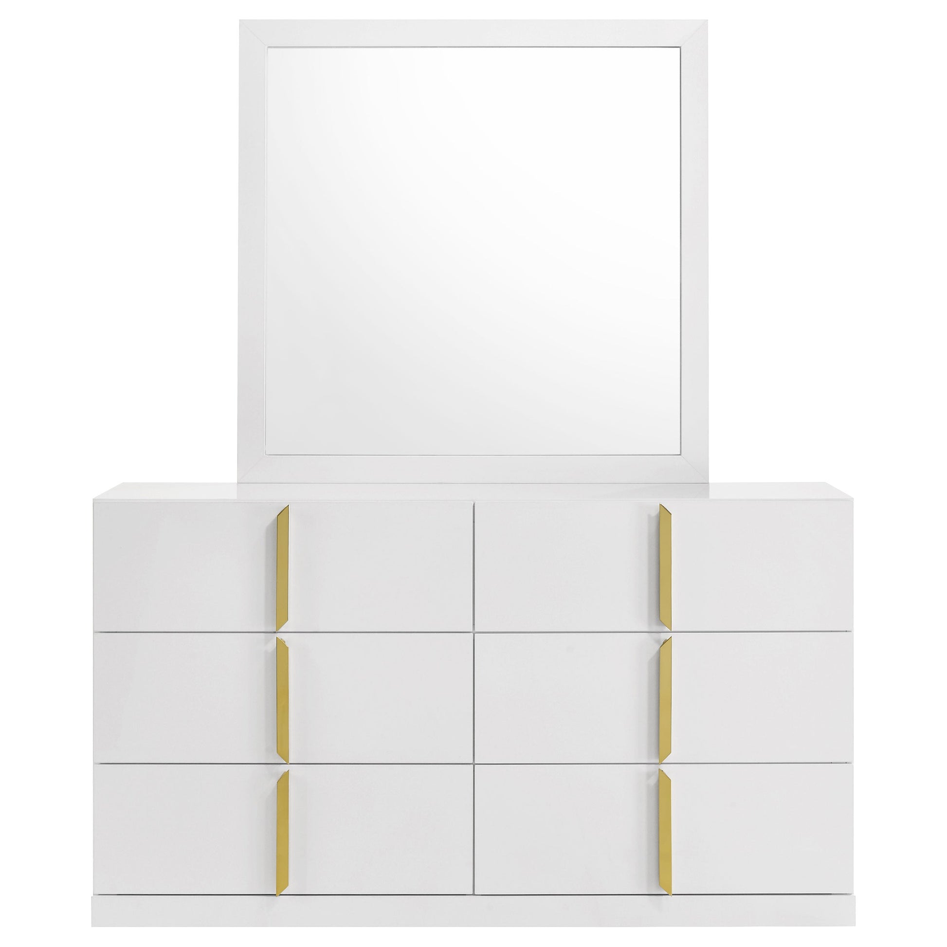 Ines 6-drawer Bedroom Dresser with Mirror White High Gloss 223093M - Venini Furniture 
