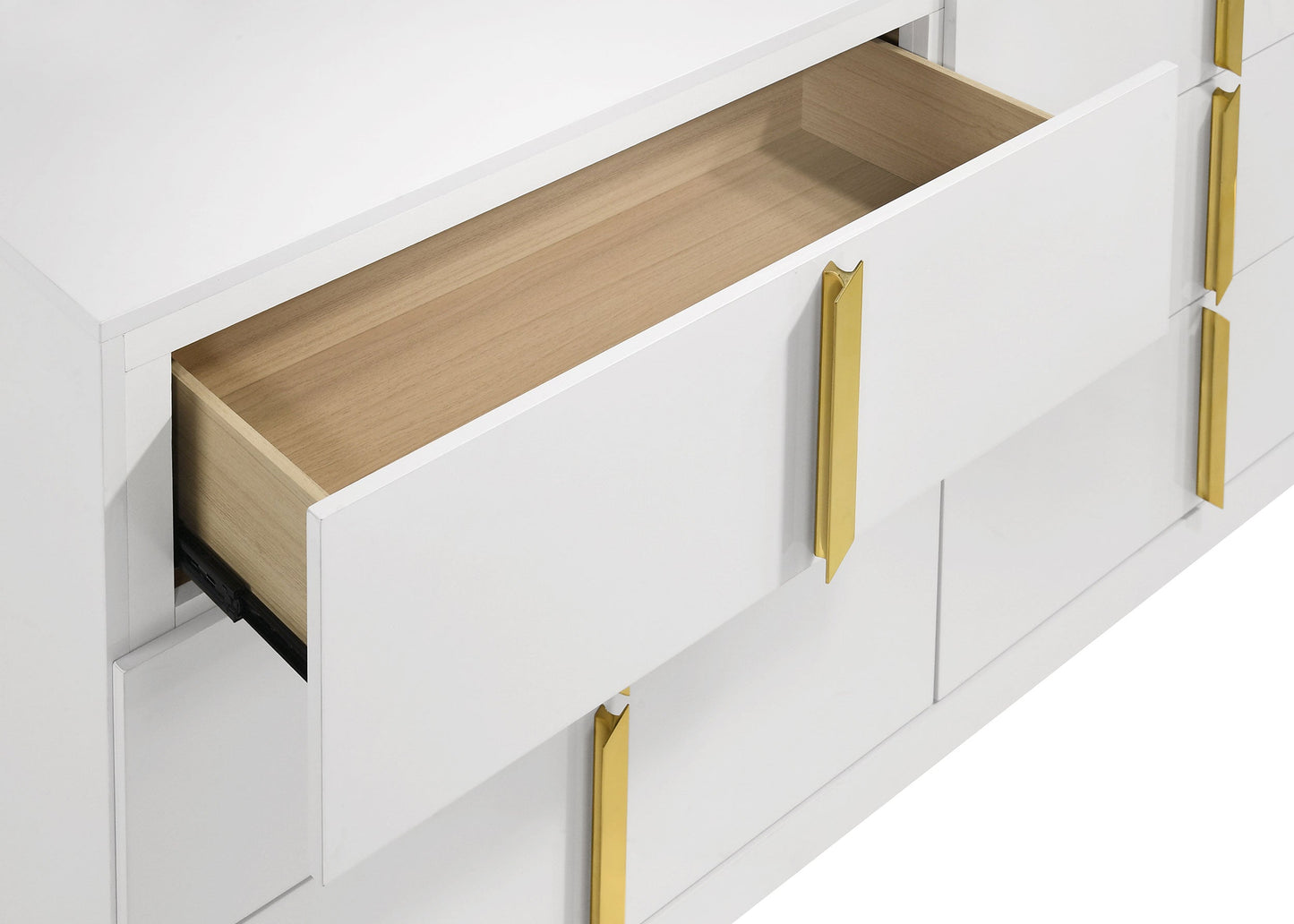 Ines 6-drawer Bedroom Dresser with Mirror White High Gloss 223093M - Venini Furniture 