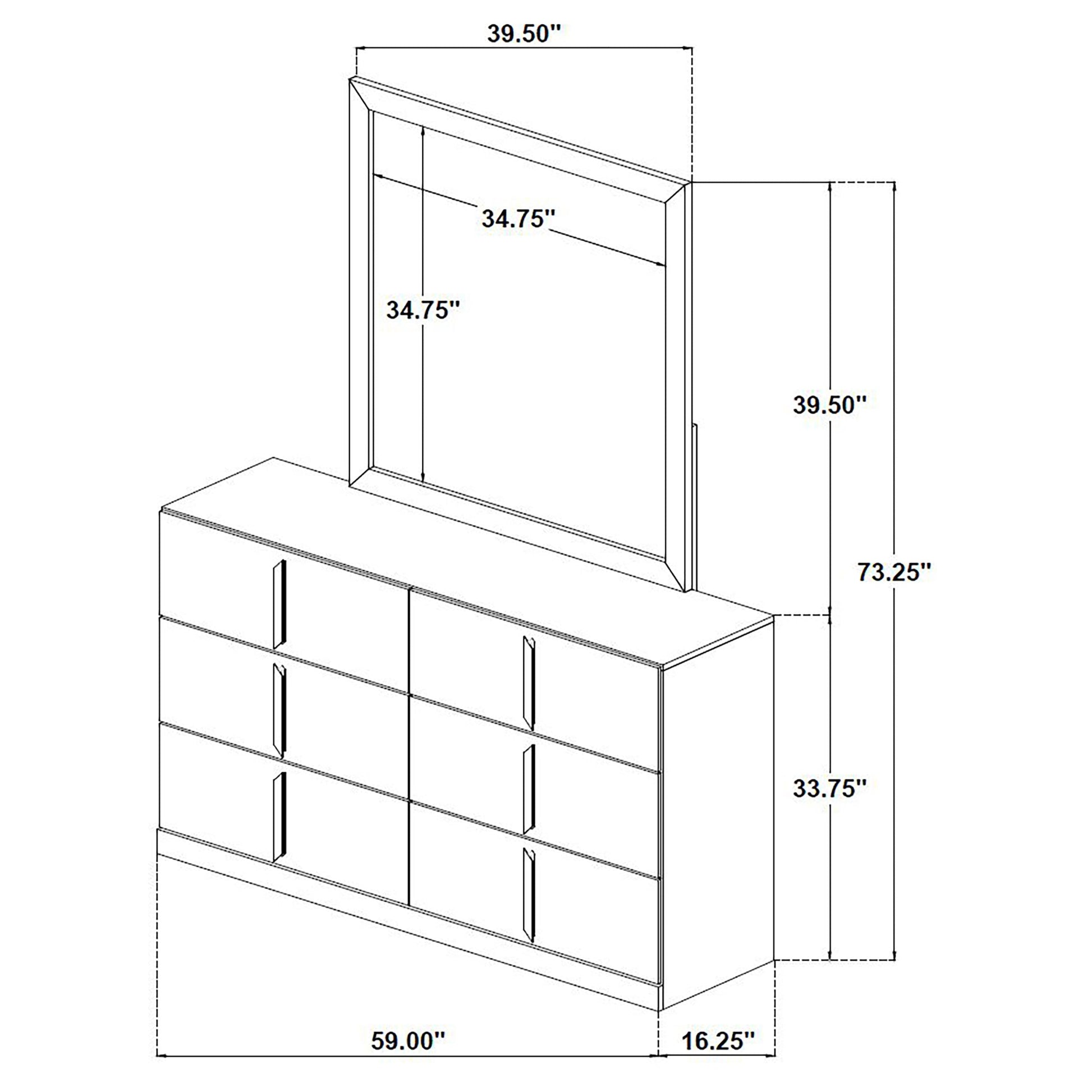 Ines 6-drawer Bedroom Dresser with Mirror White High Gloss 223093M - Venini Furniture 