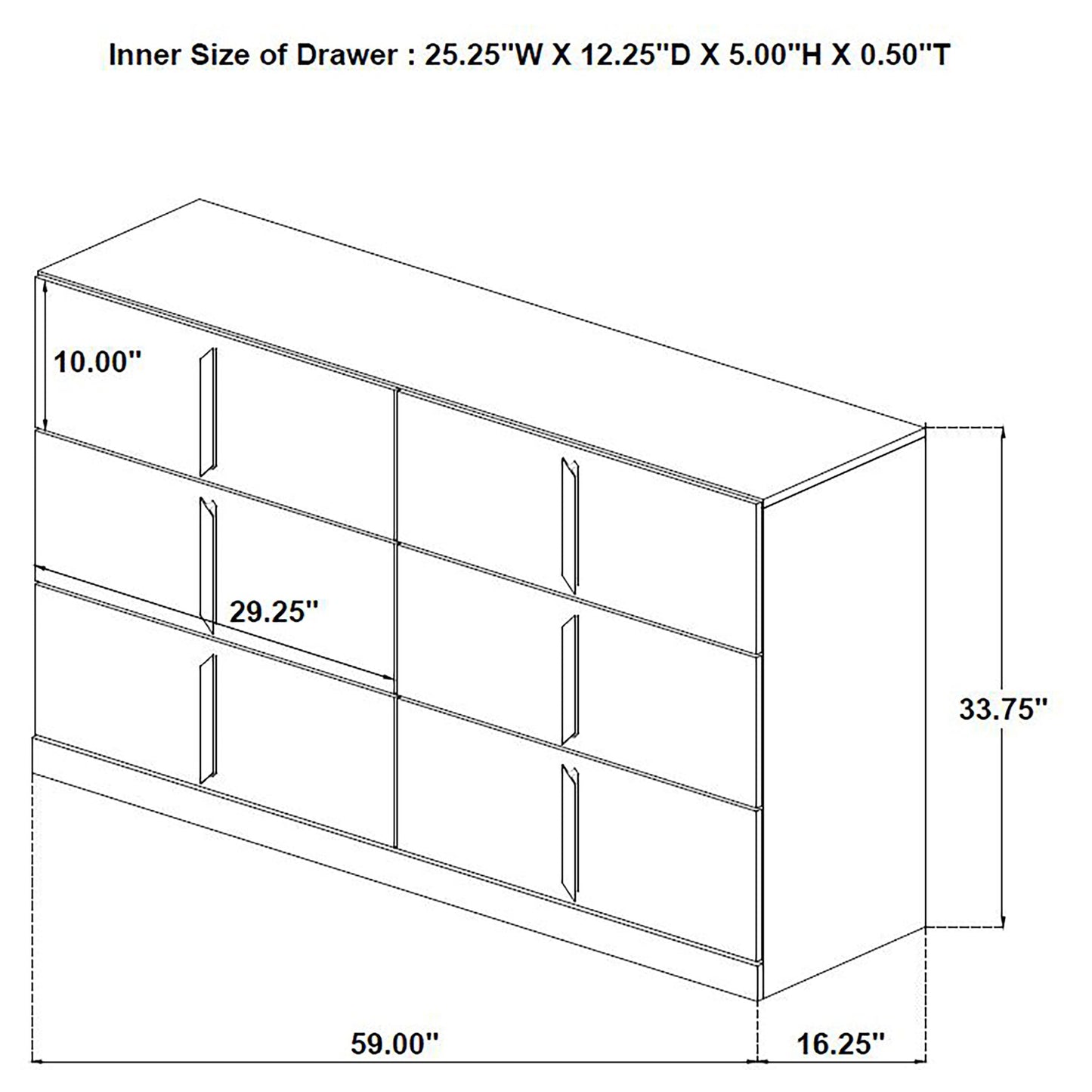 Ines 6-drawer Bedroom Dresser Cabinet White High 223093 - Venini Furniture 