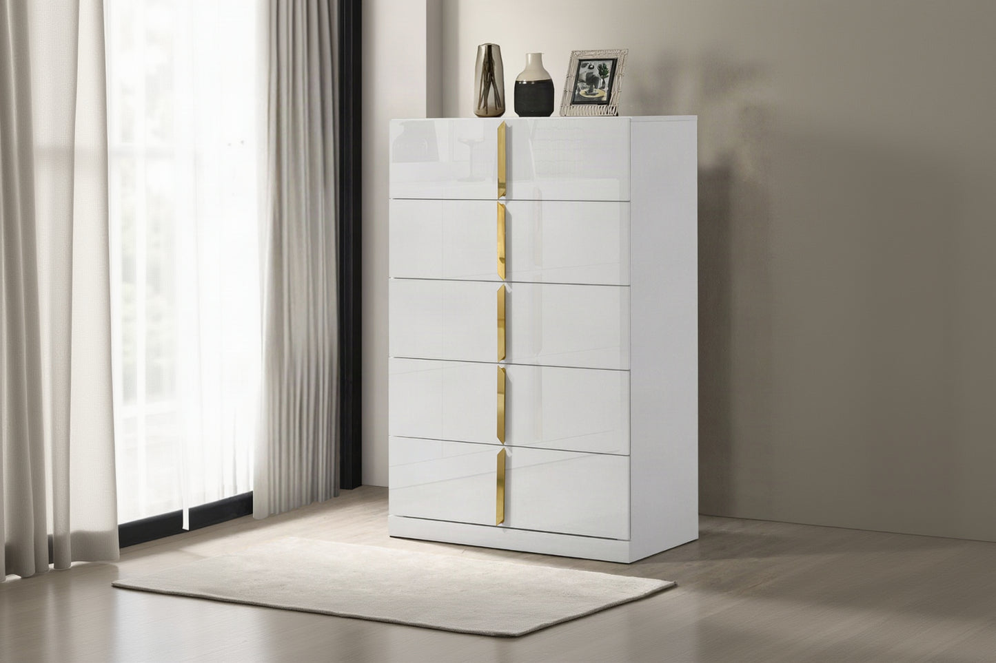 Ines 5-drawer Bedroom Chest of Drawers White High Gloss 223095