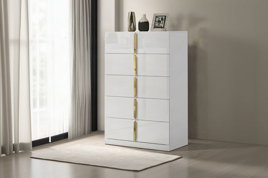 Ines 5-drawer Bedroom Chest of Drawers White High Gloss 223095