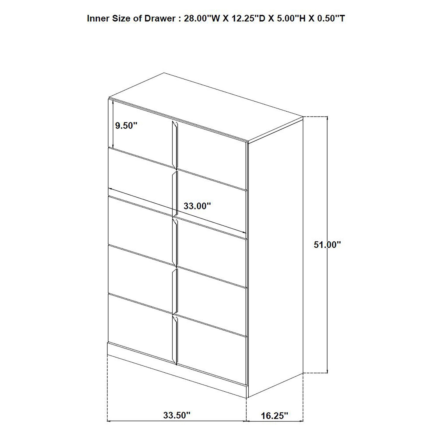 Ines 5-drawer Bedroom Chest of Drawers White High Gloss 223095