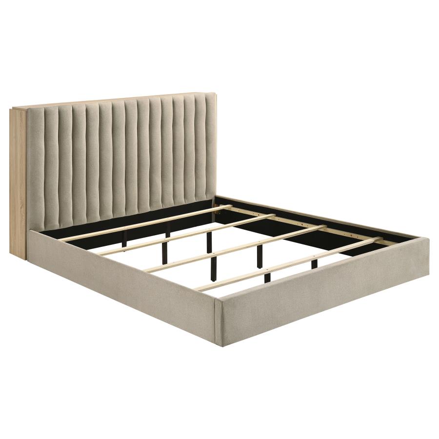 Arielle Eastern King Or Queen Bookcase Panel Storage Bed Light Oak. - Venini Furniture 