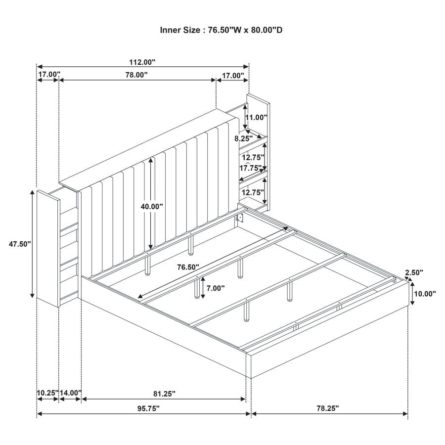 Arielle Eastern King Or Queen Bookcase Panel Storage Bed Light Oak. - Venini Furniture 