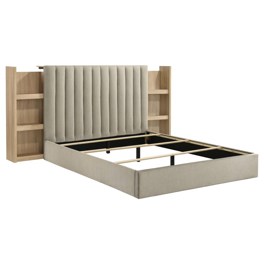 Arielle Eastern King Or Queen Bookcase Panel Storage Bed Light Oak. - Venini Furniture 