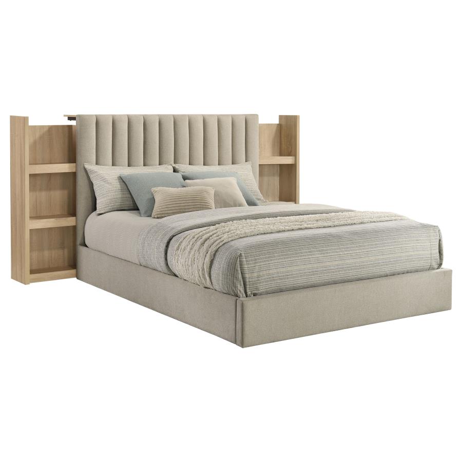 Arielle Eastern King Or Queen Bookcase Panel Storage Bed Light Oak. - Venini Furniture 