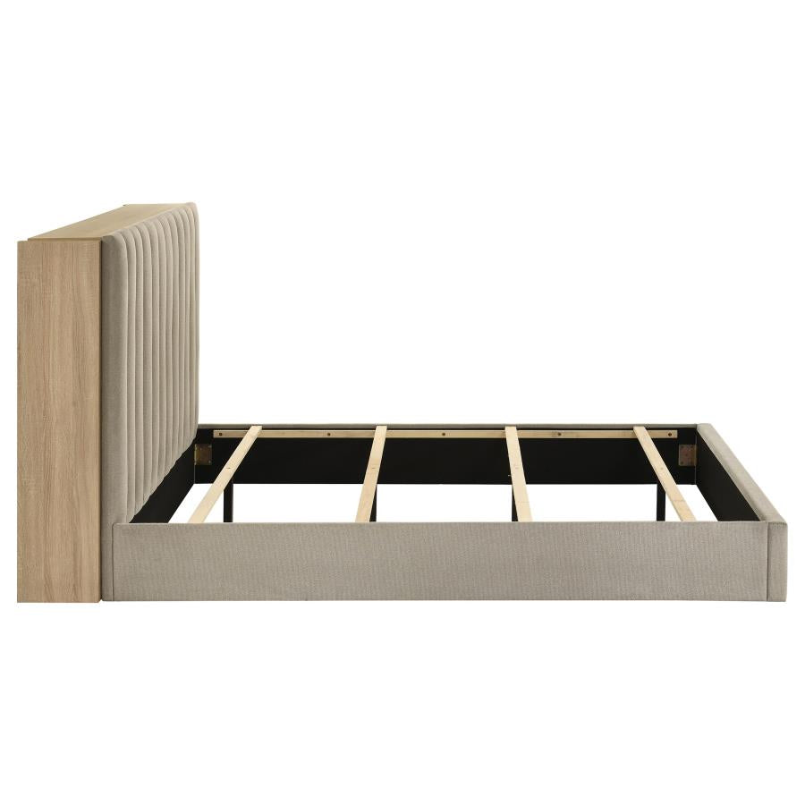 Arielle Eastern King Or Queen Bookcase Panel Storage Bed Light Oak. - Venini Furniture 