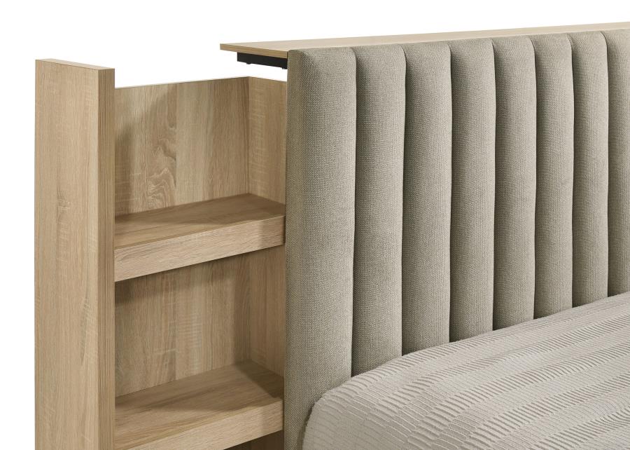 Arielle Eastern King Or Queen Bookcase Panel Storage Bed Light Oak. - Venini Furniture 