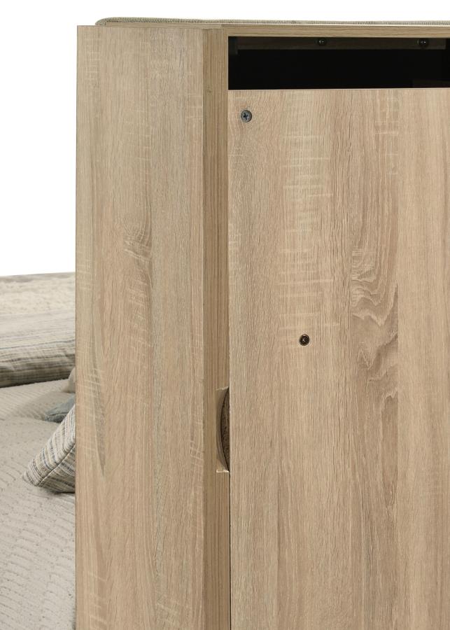 Arielle Eastern King Or Queen Bookcase Panel Storage Bed Light Oak. - Venini Furniture 