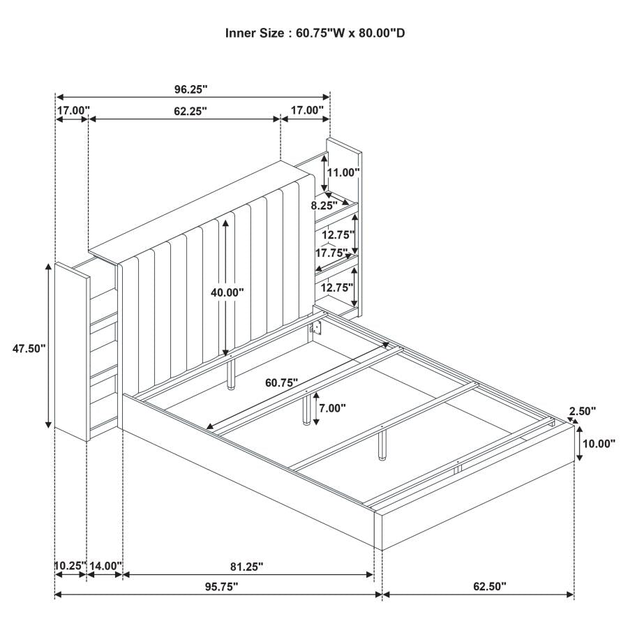 Arielle Eastern King Or Queen Bookcase Panel Storage Bed Light Oak. - Venini Furniture 