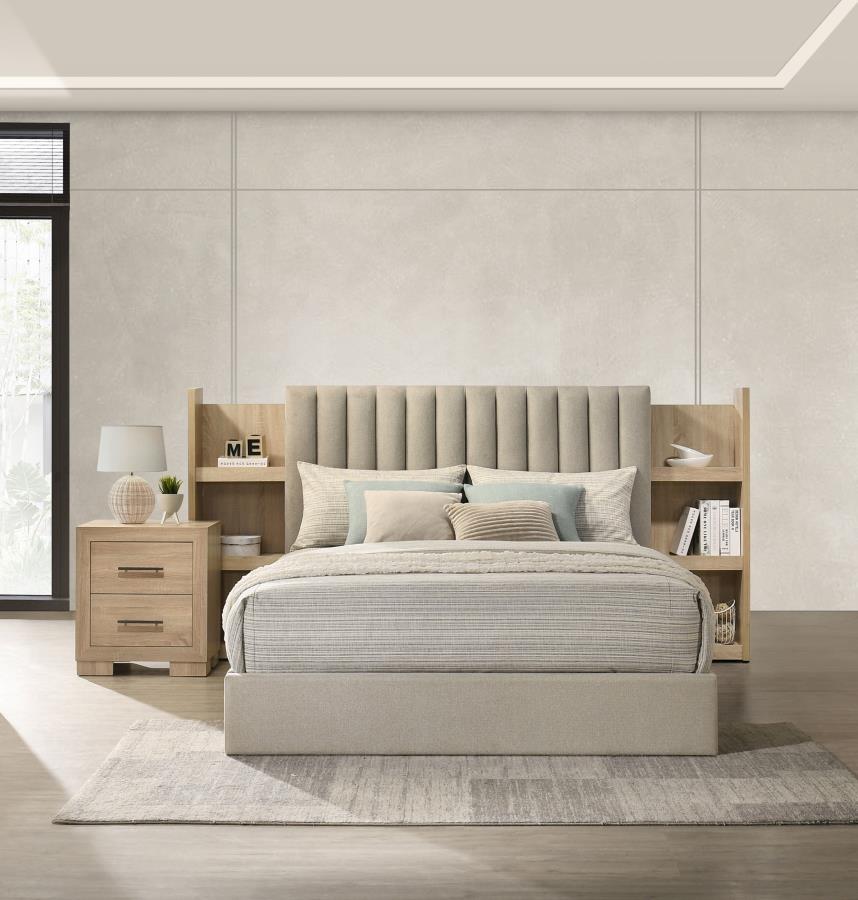Arielle Eastern King Or Queen Bookcase Panel Storage Bed Light Oak. - Venini Furniture 
