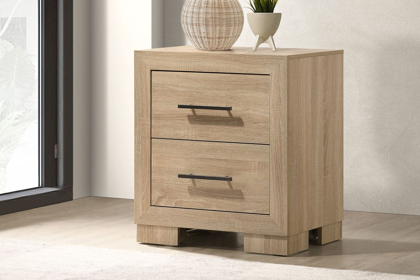 Arielle 2-Drawer Nightstand with Concealed Casters Light Oak 223112