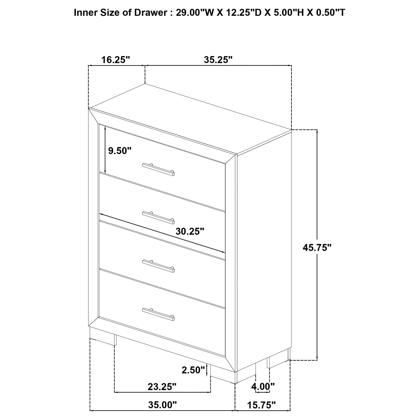 Arielle 4-Drawer Bedroom Chest with Framed Fronts Light Oak 223115