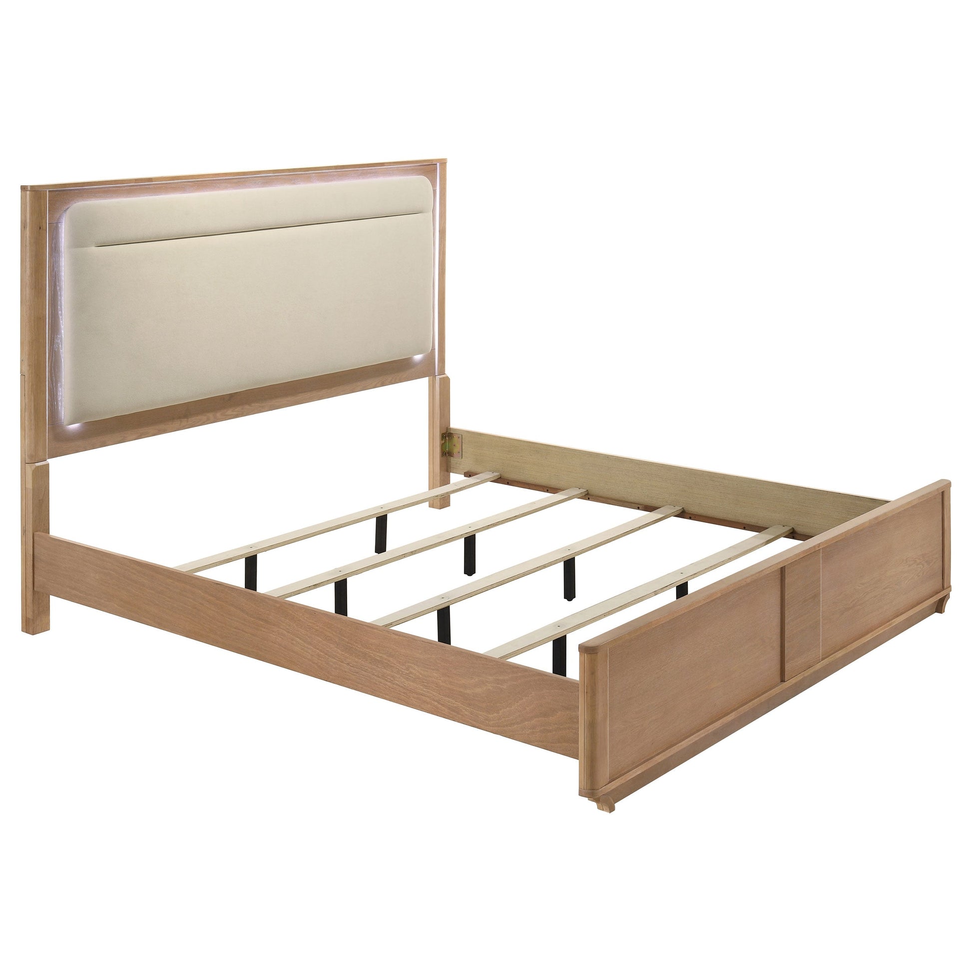 Leanne LED Panel Bed – Queen or Eastern King – Off White & Light Oak. - Venini Furniture 