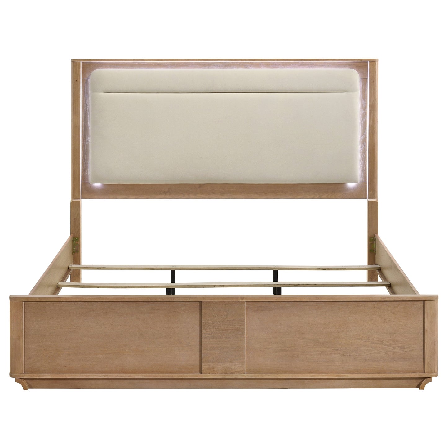 Leanne LED Panel Bed – Queen or Eastern King – Off White & Light Oak. - Venini Furniture 