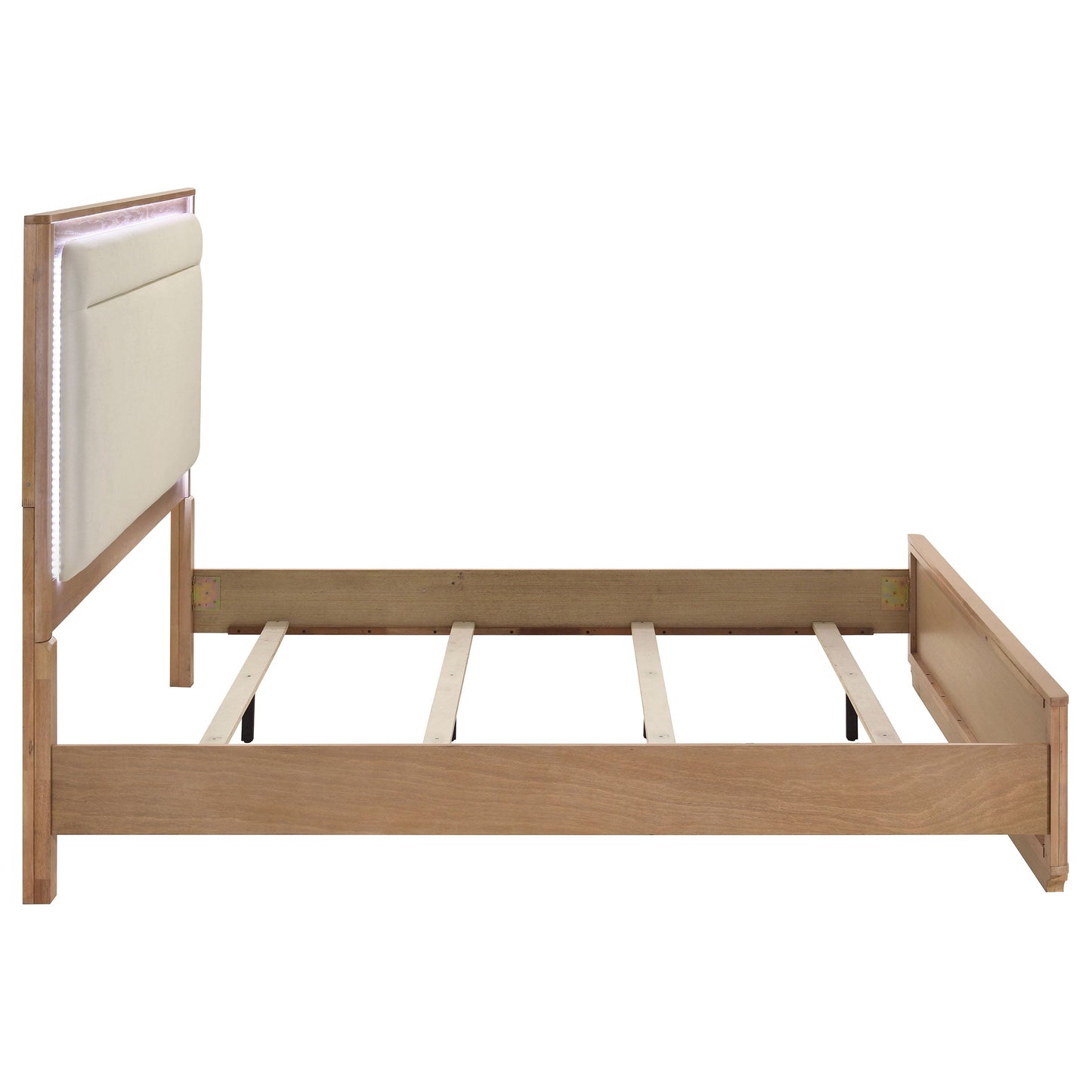 Leanne LED Panel Bed – Queen or Eastern King – Off White & Light Oak. - Venini Furniture 