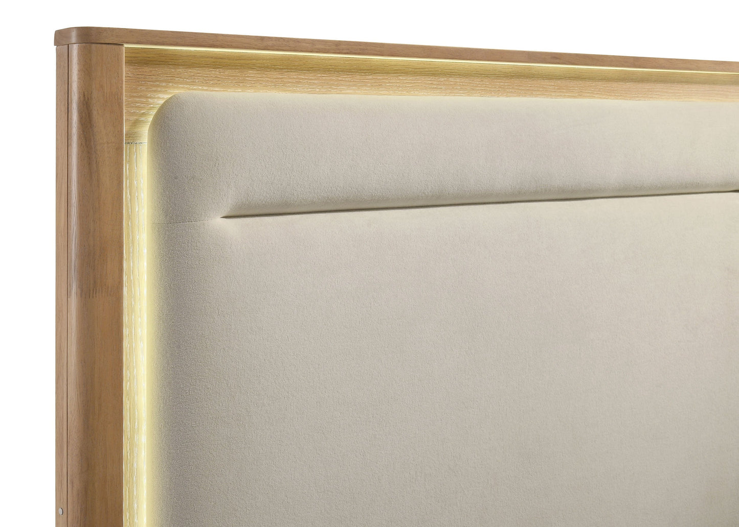 Leanne LED Panel Bed – Queen or Eastern King – Off White & Light Oak. - Venini Furniture 