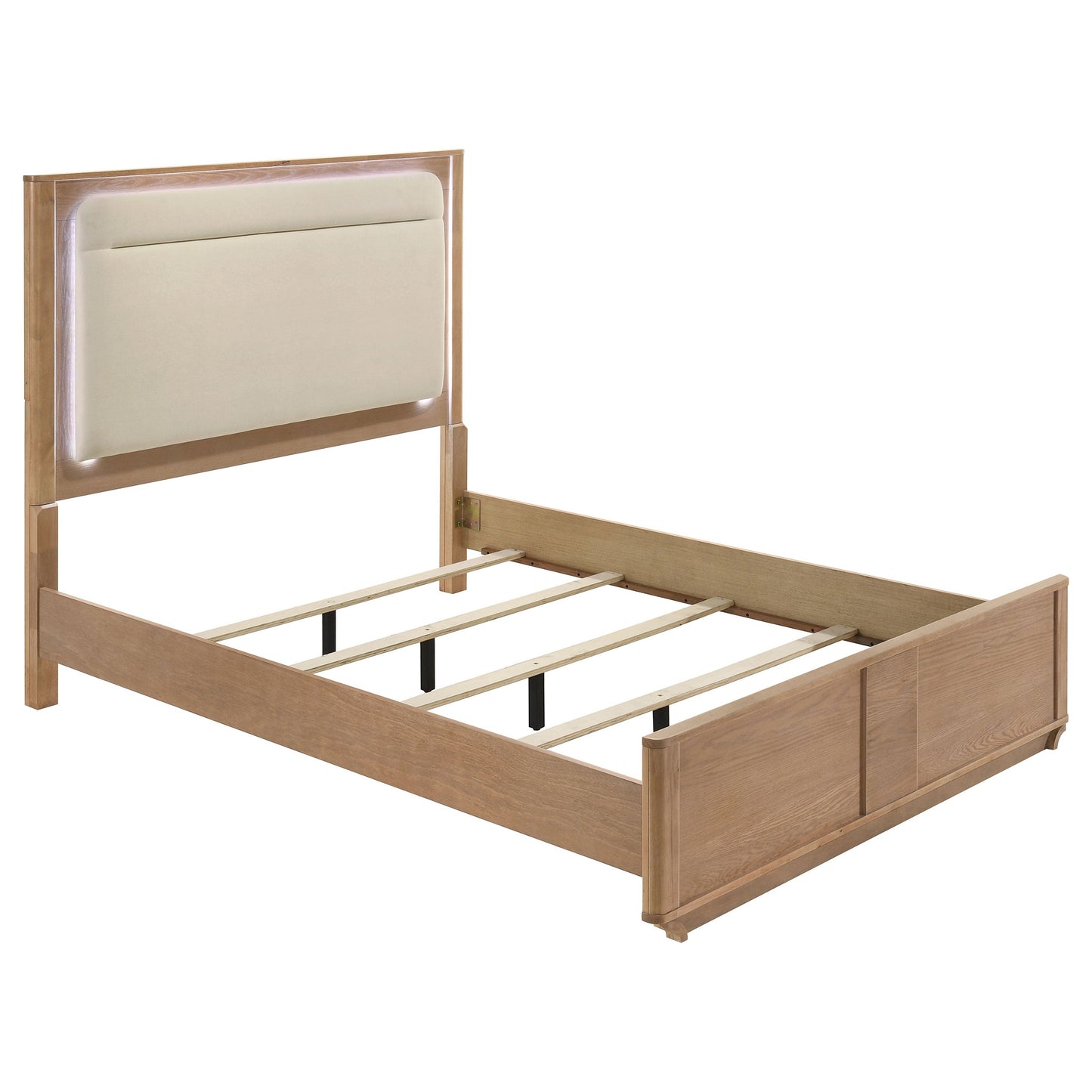 Leanne LED Panel Bed – Queen or Eastern King – Off White & Light Oak. - Venini Furniture 