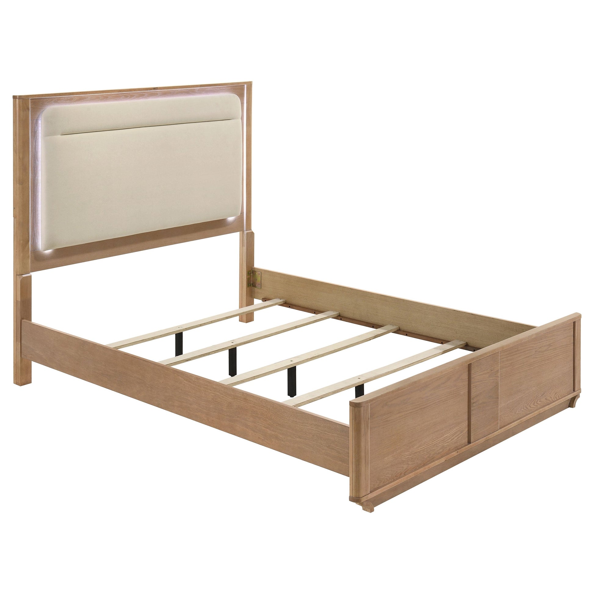 Leanne LED Panel Bed – Queen or Eastern King – Off White & Light Oak. - Venini Furniture 