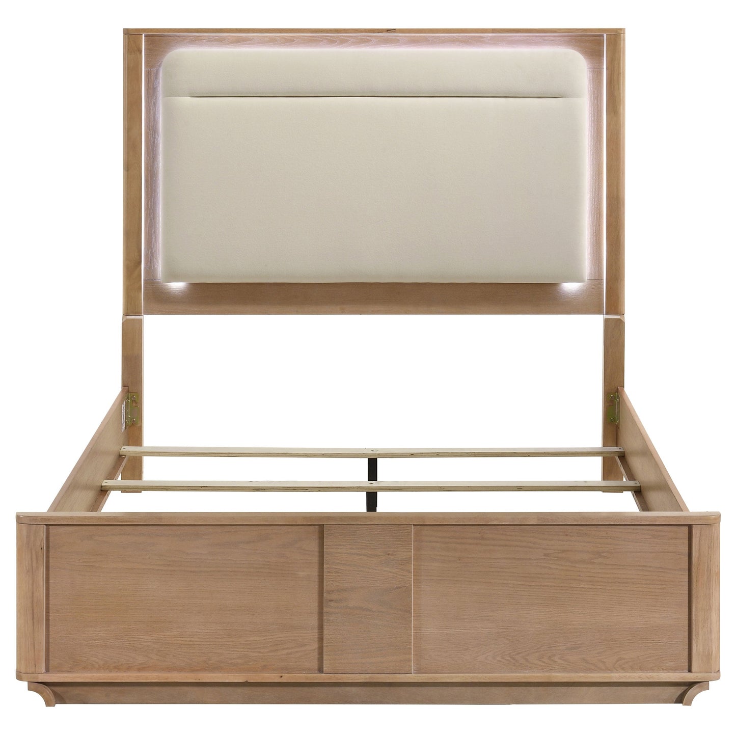 Leanne LED Panel Bed – Queen or Eastern King – Off White & Light Oak. - Venini Furniture 