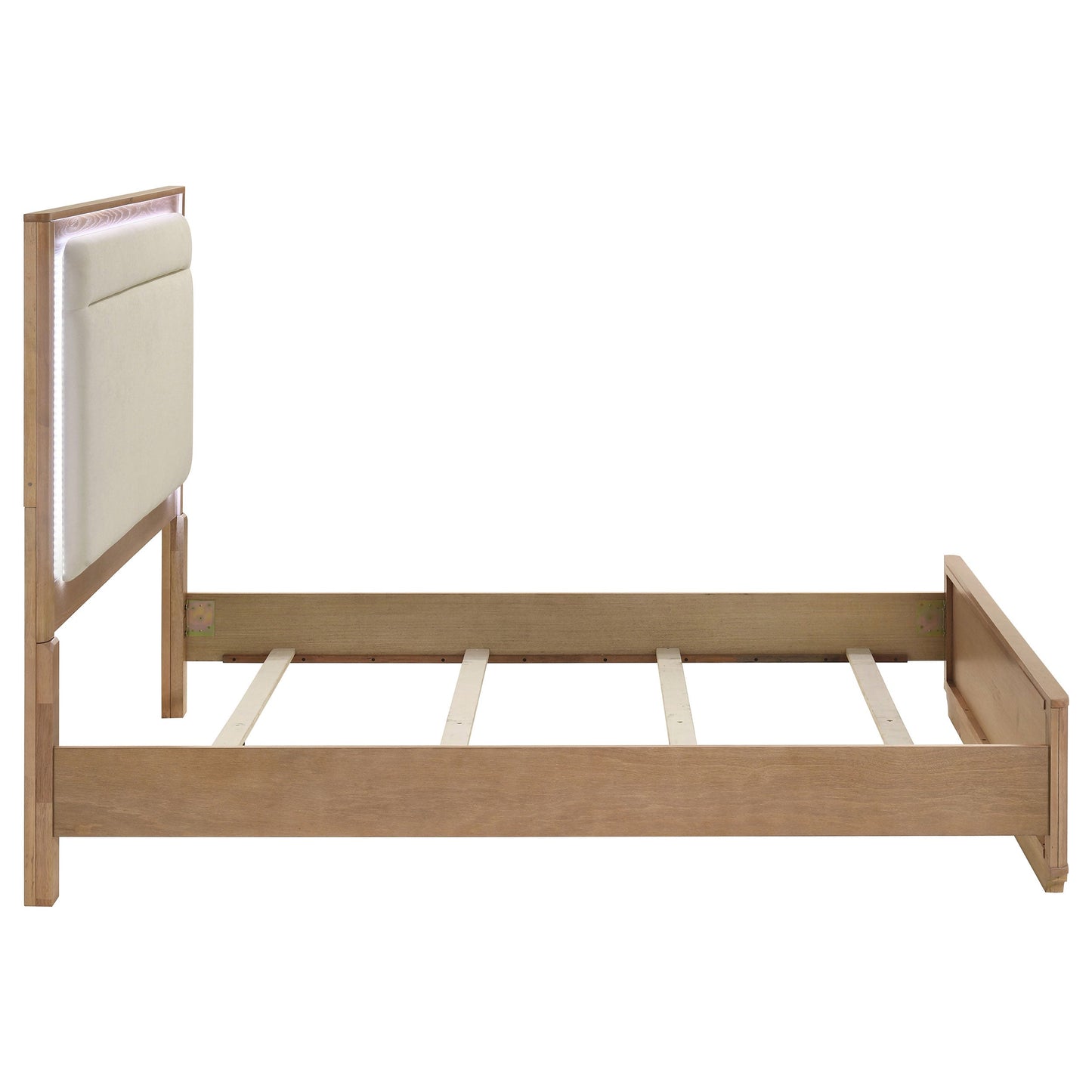 Leanne LED Panel Bed – Queen or Eastern King – Off White & Light Oak. - Venini Furniture 