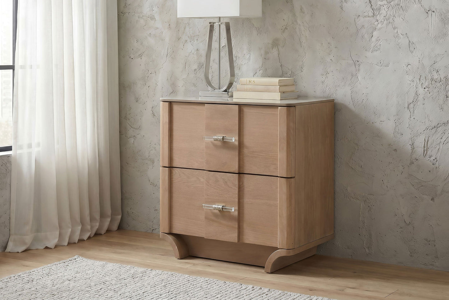Leanne 2-drawer Sinter Stone Top Nightstand Light Oak 223132 - Venini Furniture 