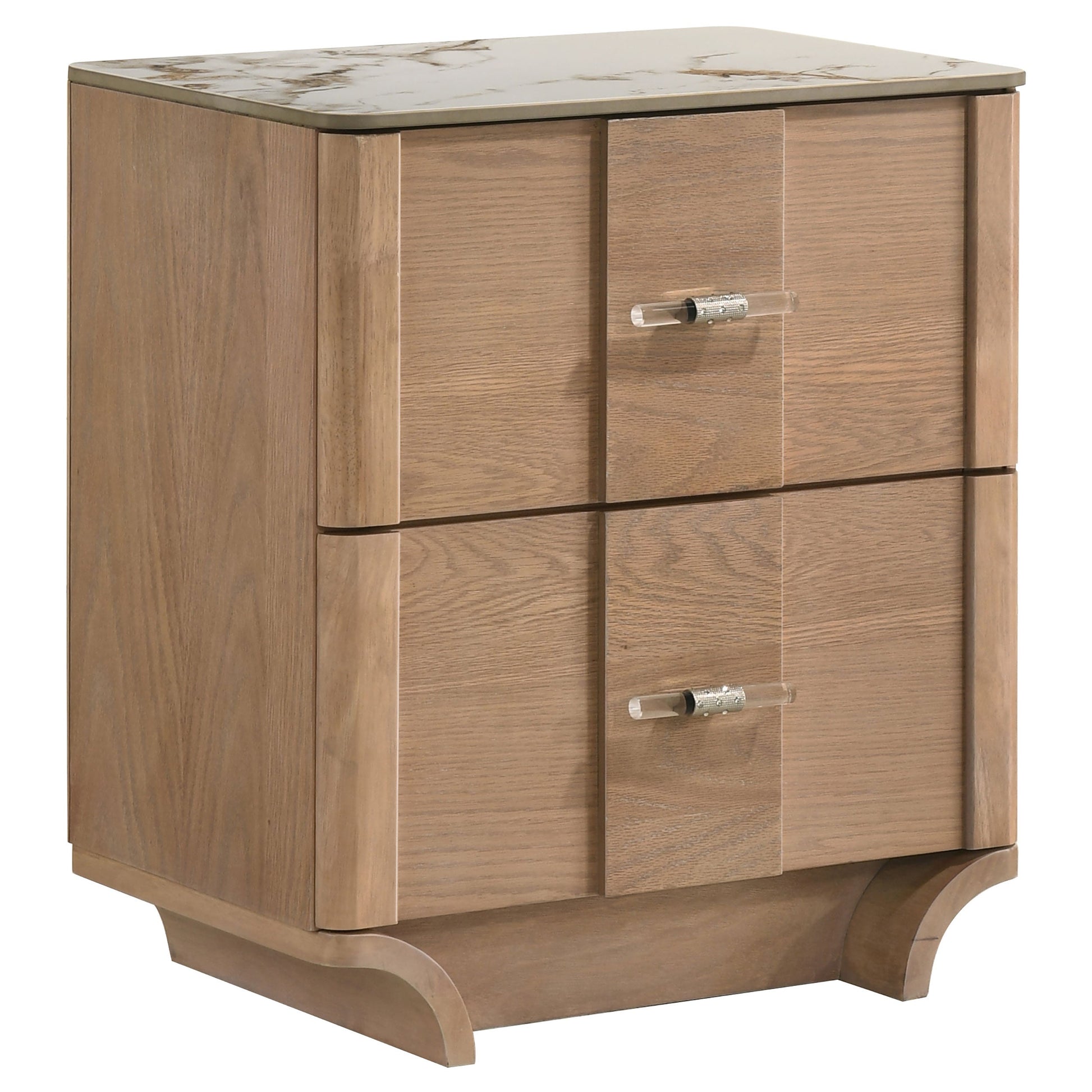 Leanne 2-drawer Sinter Stone Top Nightstand Light Oak 223132 - Venini Furniture 
