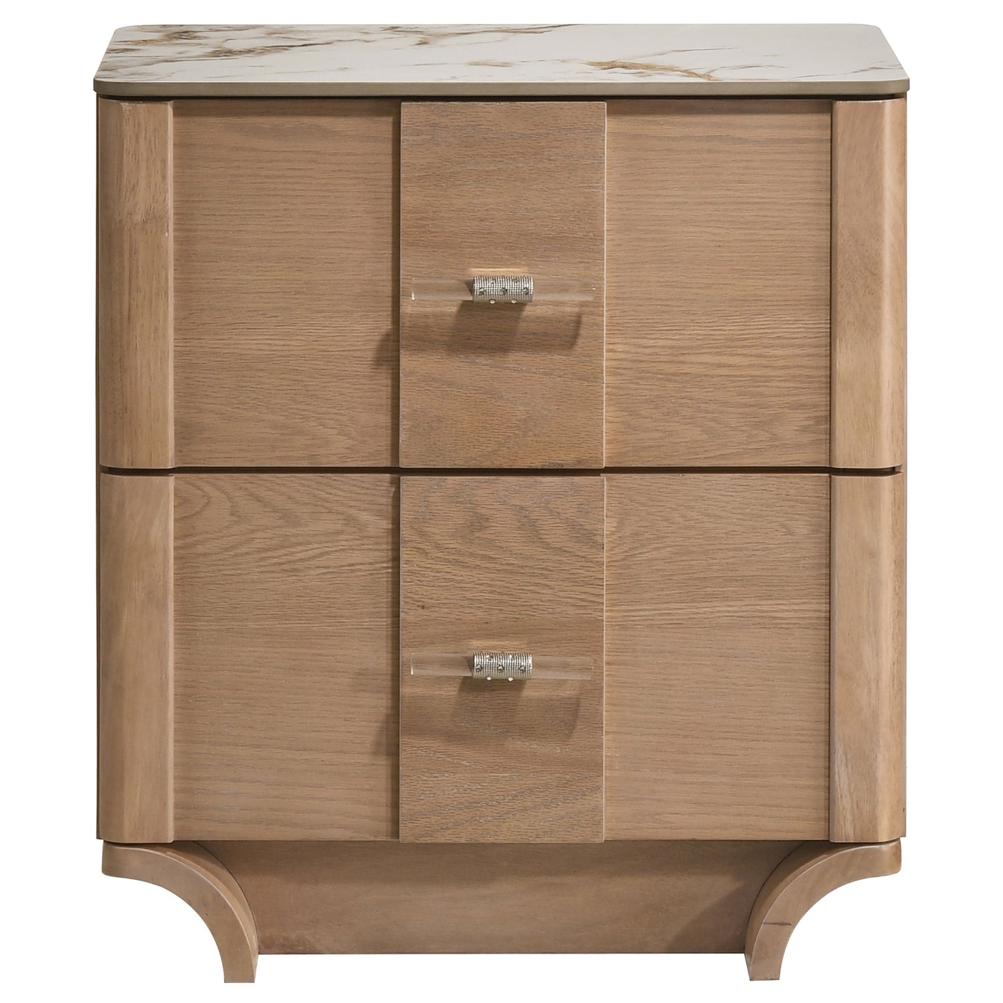 Leanne 2-drawer Sinter Stone Top Nightstand Light Oak 223132 - Venini Furniture 