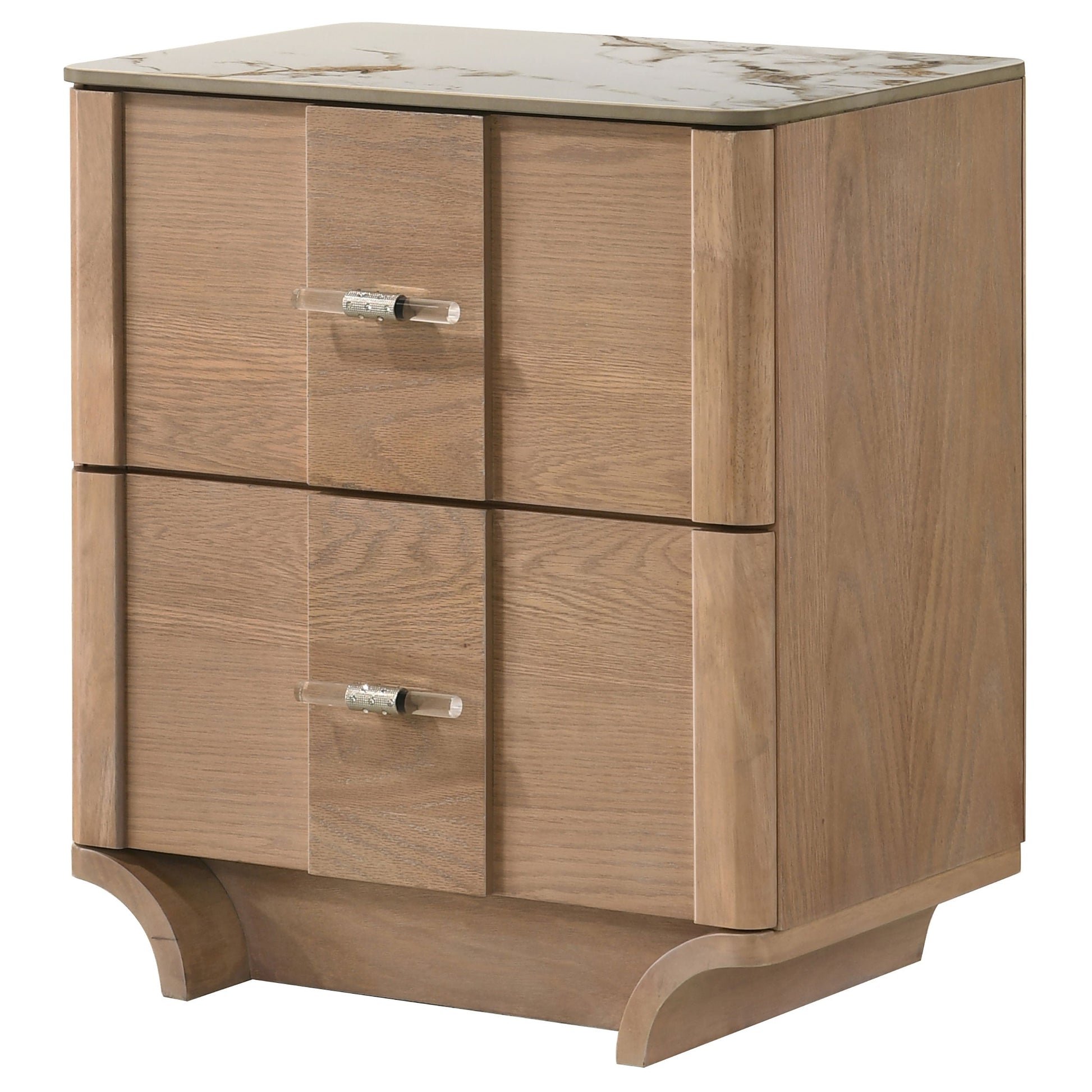 Leanne 2-drawer Sinter Stone Top Nightstand Light Oak 223132 - Venini Furniture 