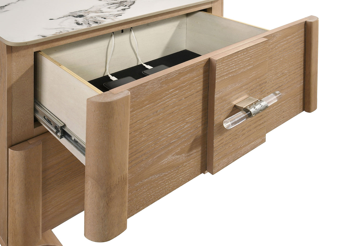 Leanne 2-drawer Sinter Stone Top Nightstand Light Oak 223132 - Venini Furniture 