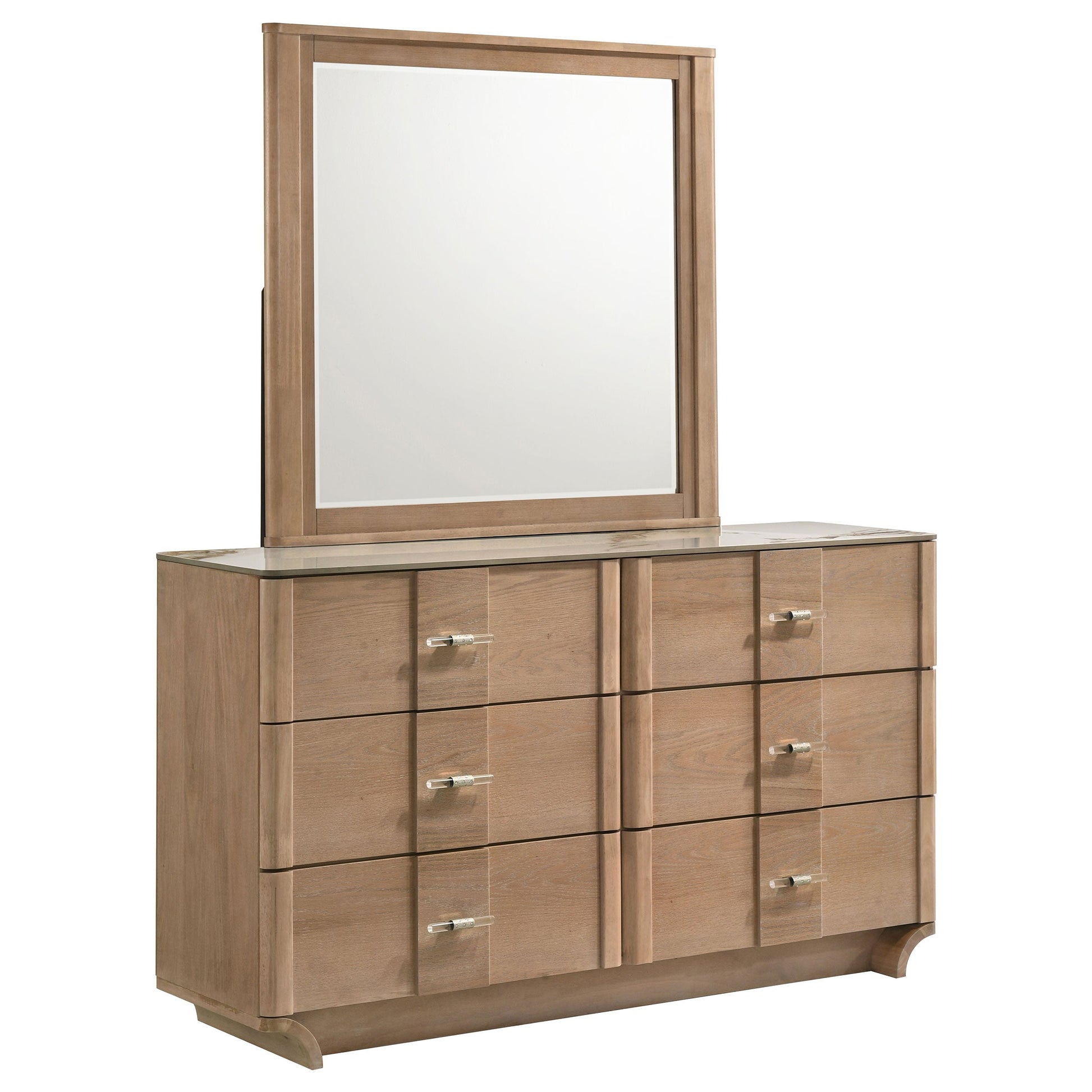 Leanne 6-Drawer Sintered Stone Top Dresser & Mirror – Light Oak 223133M - Venini Furniture 